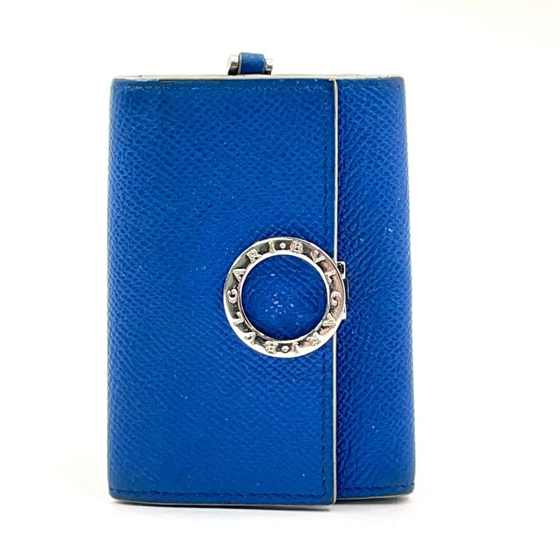 Bvlgari Clip Leather Blue Key Case Silver