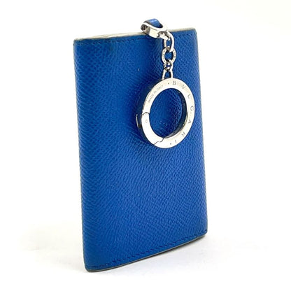 Bvlgari Clip Leather Blue Key Case Silver