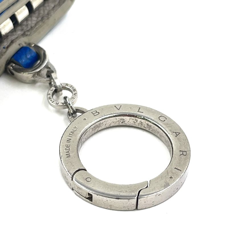 Bvlgari Clip Leather Blue Key Case Silver