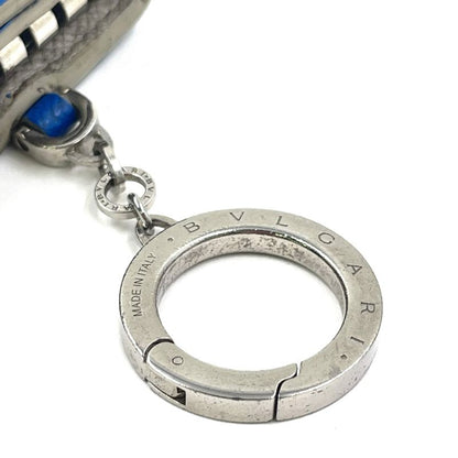 Bvlgari Clip Leather Blue Key Case Silver