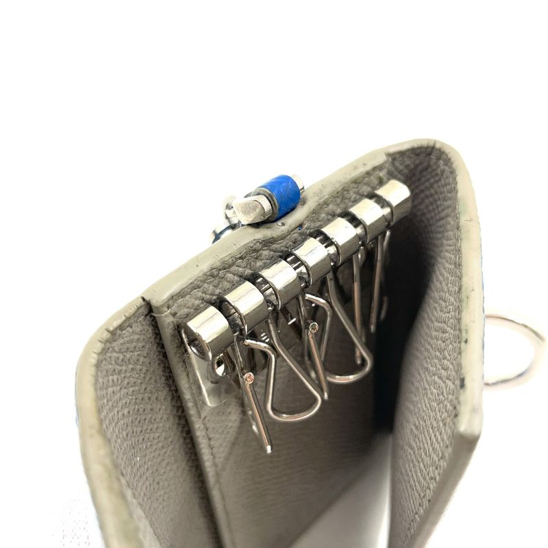 Bvlgari Clip Leather Blue Key Case Silver