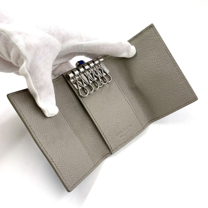 Bvlgari Clip Leather Blue Key Case Silver