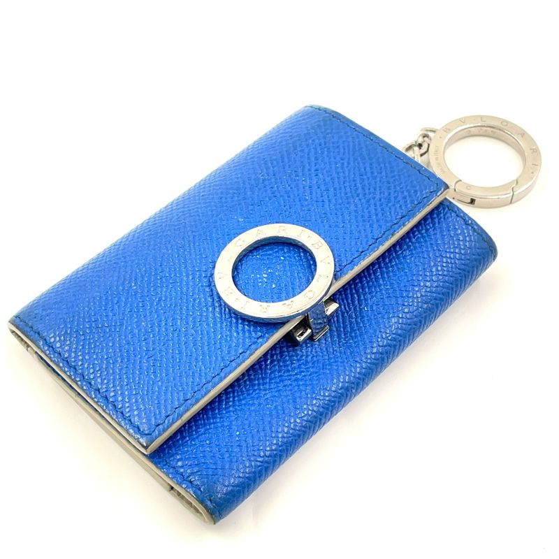 Bvlgari Clip Leather Blue Key Case Silver