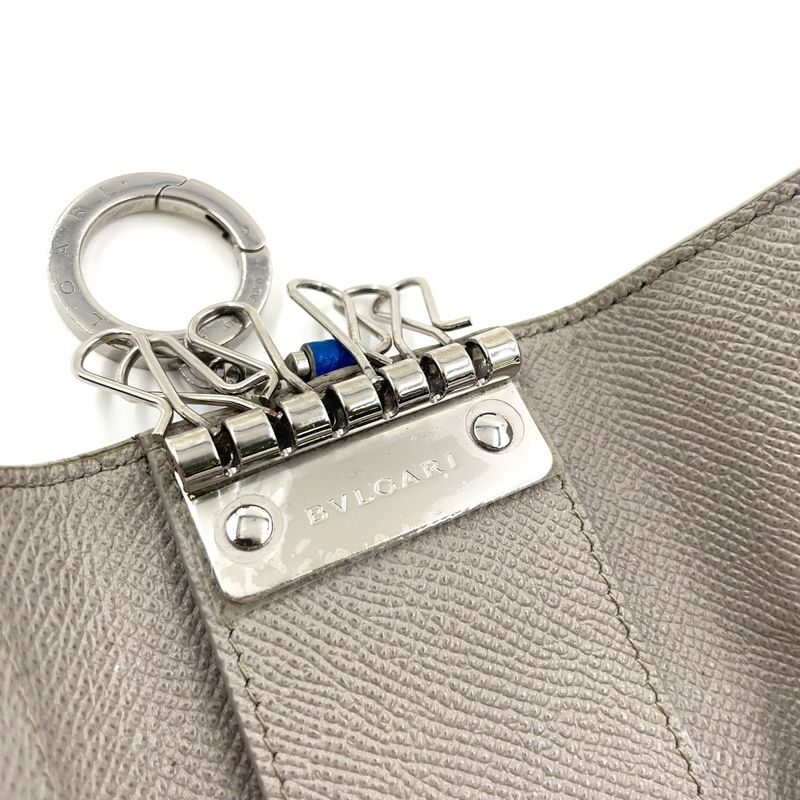 Bvlgari Clip Leather Blue Key Case Silver