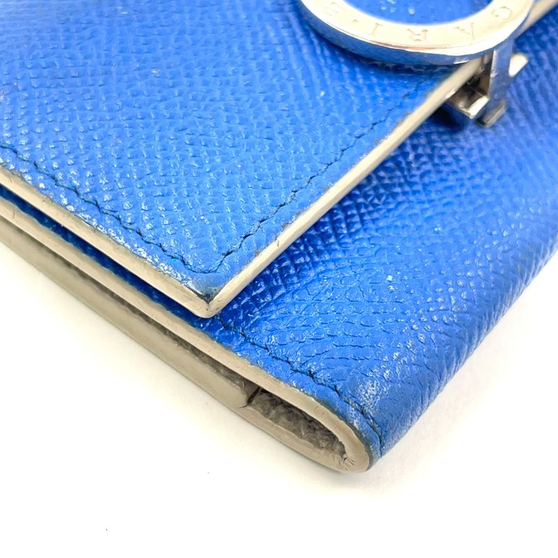 Bvlgari Clip Leather Blue Key Case Silver
