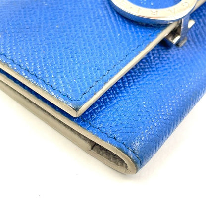 Bvlgari Clip Leather Blue Key Case Silver