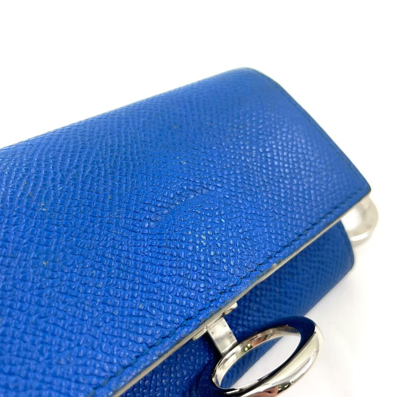 Bvlgari Clip Leather Blue Key Case Silver