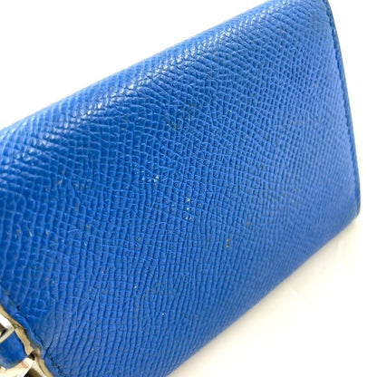 Bvlgari Clip Leather Blue Key Case Silver