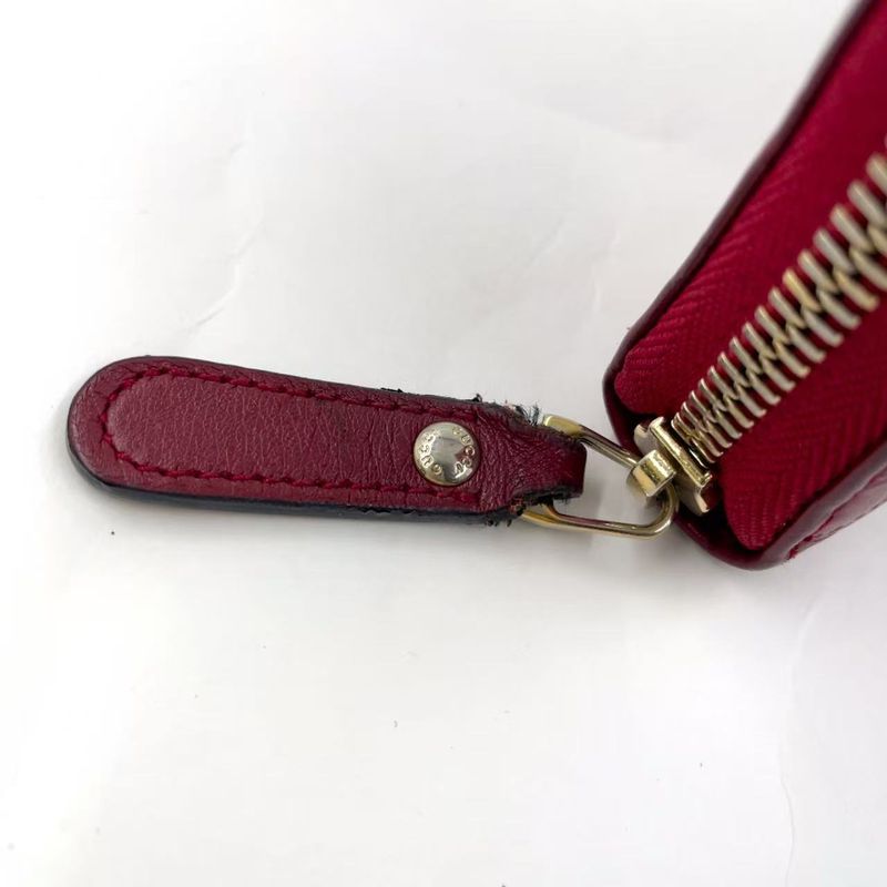 Gucci Micro Guccissima Round Zipper Long Wallet Leather Red Wallet Gold 449391