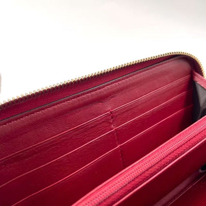 Gucci Micro Guccissima Round Zipper Long Wallet Leather Red Wallet Gold 449391