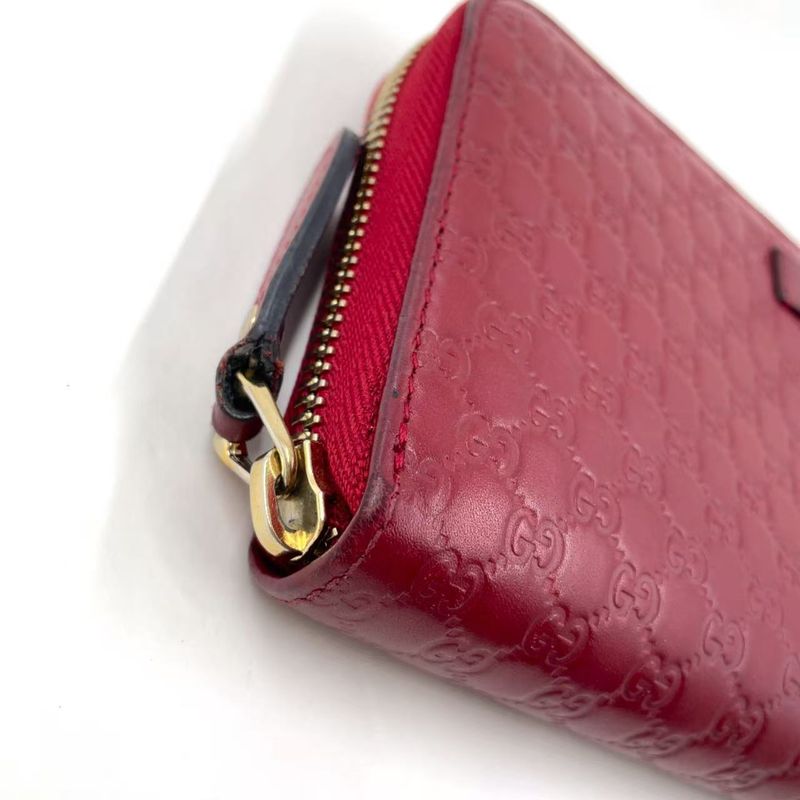 Gucci Micro Guccissima Round Zipper Long Wallet Leather Red Wallet Gold 449391