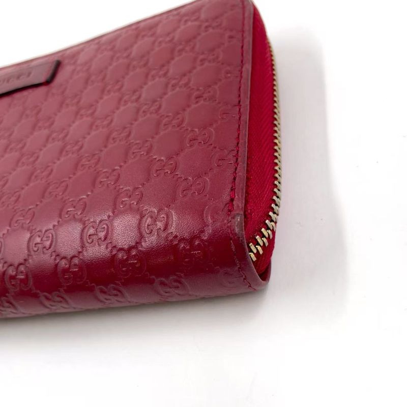 Gucci Micro Guccissima Round Zipper Long Wallet Leather Red Wallet Gold 449391
