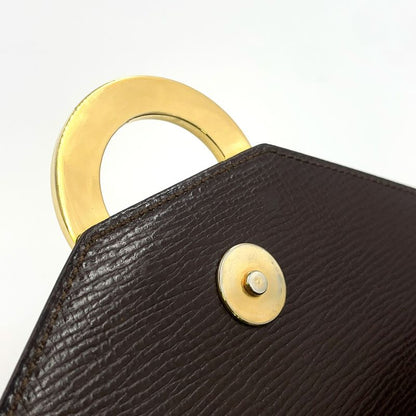 Celine Vintage Circle Hardware Logo 2WAY Clutch Leather Brown Shoulder Bag Gold