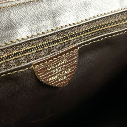 Celine Vintage Circle Hardware Logo 2WAY Clutch Leather Brown Shoulder Bag Gold