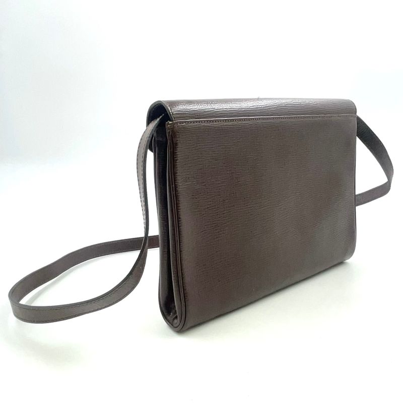 Celine Vintage Circle Hardware Logo 2WAY Clutch Leather Brown Shoulder Bag Gold