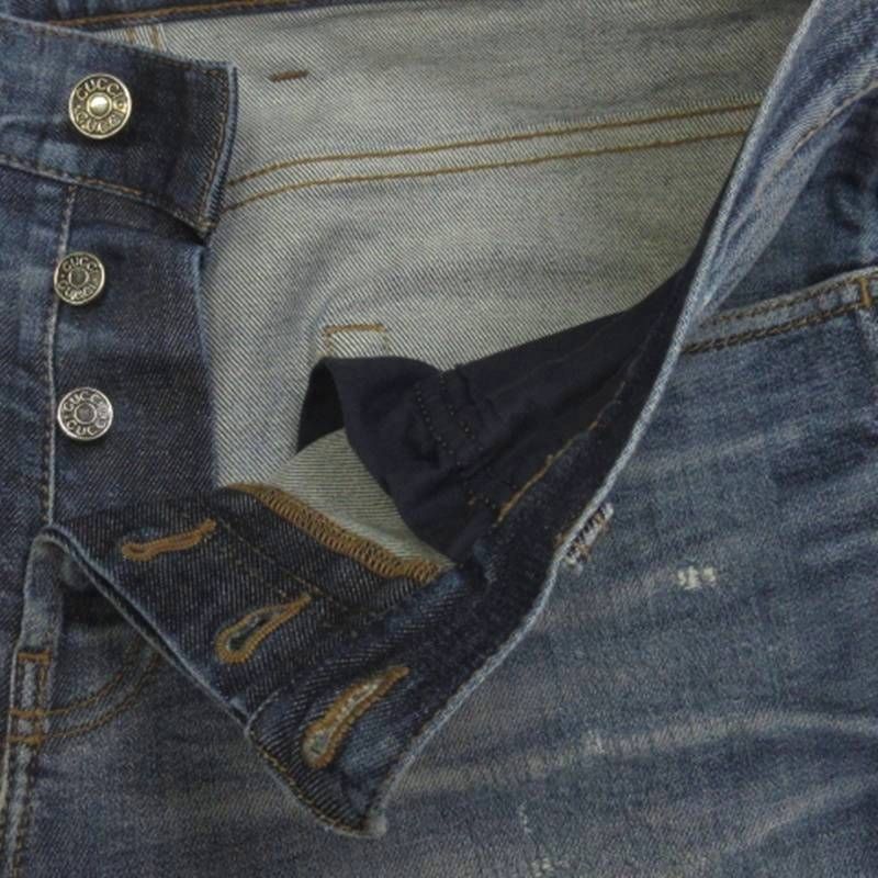 Gucci Denim Pants Jeans Damaged Leather Patches 369032 Indigo 44