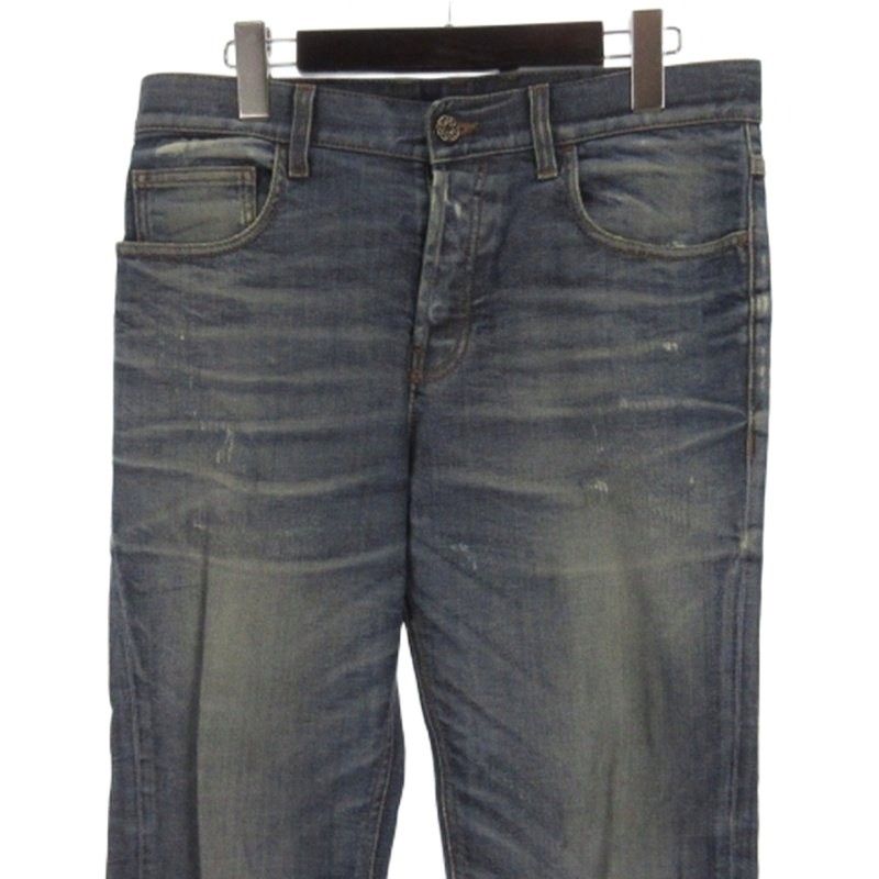 Gucci Denim Pants Jeans Damaged Leather Patches 369032 Indigo 44