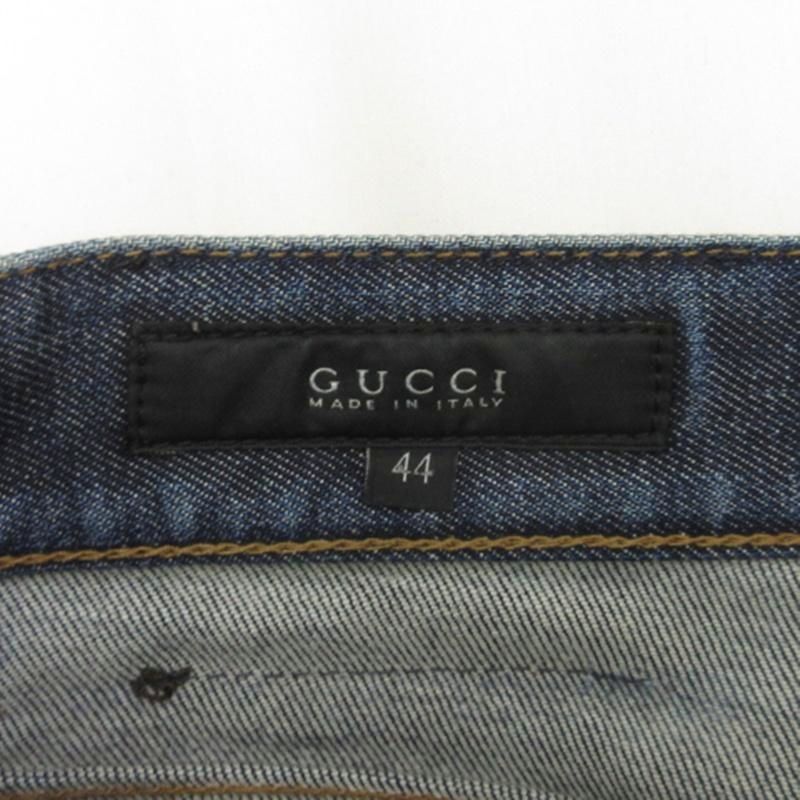 Gucci Denim Pants Jeans Damaged Leather Patches 369032 Indigo 44