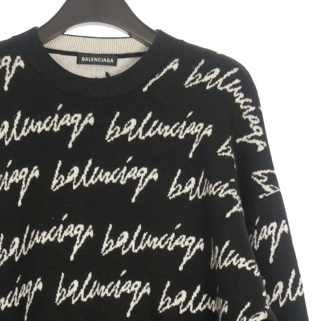 Balenciaga 20AW Scribble Jacquard Logo Oversized Knit Sweater Long Sleeve S