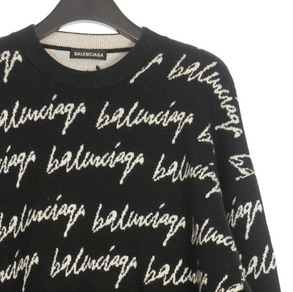 Balenciaga 20AW Scribble Jacquard Logo Oversized Knit Sweater Long Sleeve S