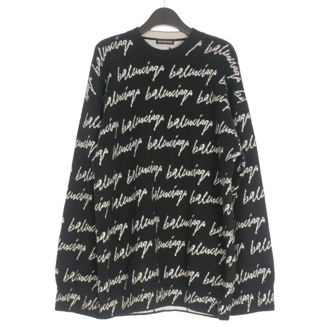 Balenciaga 20AW Scribble Jacquard Logo Oversized Knit Sweater Long Sleeve S