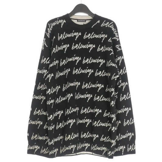 Balenciaga 20AW Scribble Jacquard Logo Oversized Knit Sweater Long Sleeve S