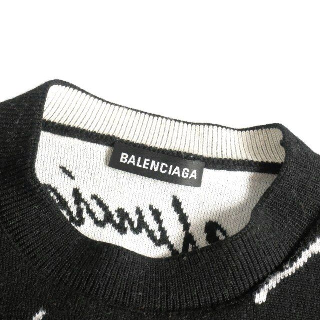 Balenciaga 20AW Scribble Jacquard Logo Oversized Knit Sweater Long Sleeve S