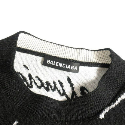 Balenciaga 20AW Scribble Jacquard Logo Oversized Knit Sweater Long Sleeve S