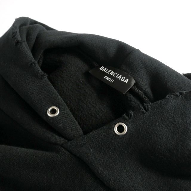 Balenciaga 21AW FREE Damaged Oversized Hoodie Long Sleeve XXS Black 661711