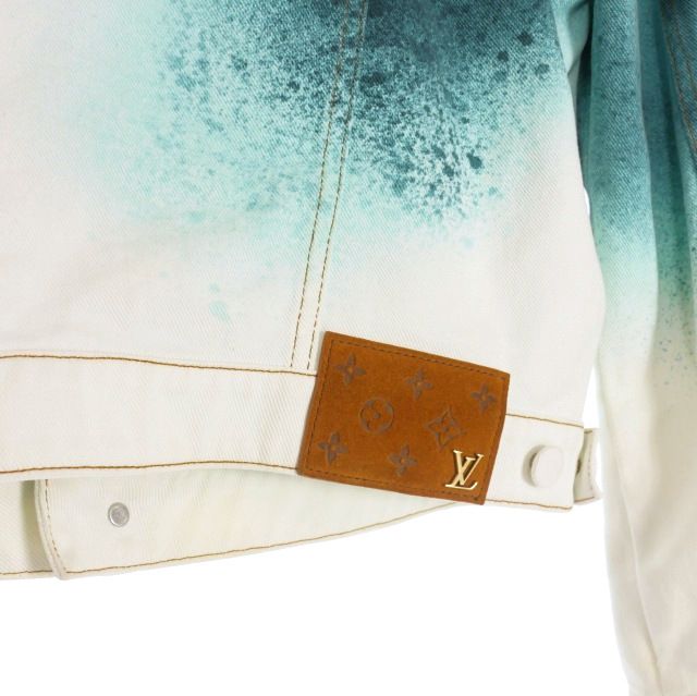 Louis Vuitton 23SS Spray Monogram Denim Trucker Jacket Blouson 46 White Blue