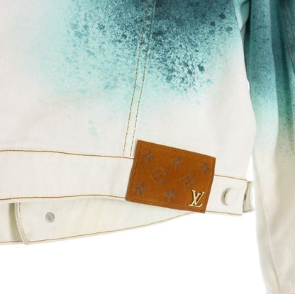 Louis Vuitton 23SS Spray Monogram Denim Trucker Jacket Blouson 46 White Blue