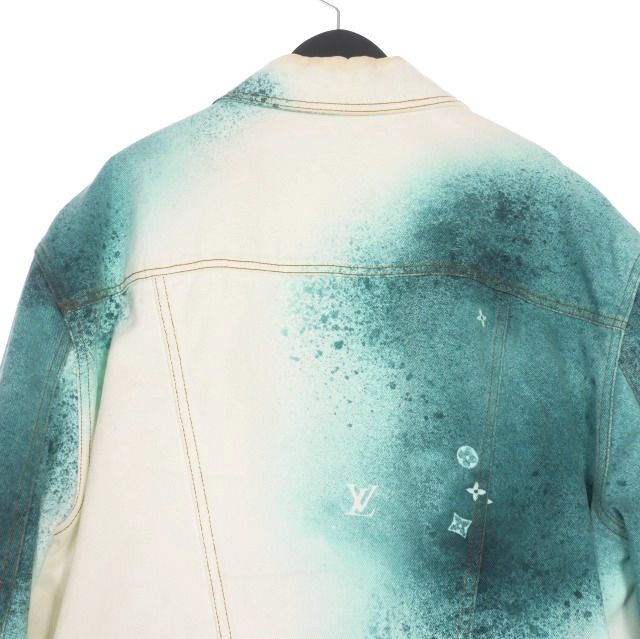 Louis Vuitton 23SS Spray Monogram Denim Trucker Jacket Blouson 46 White Blue
