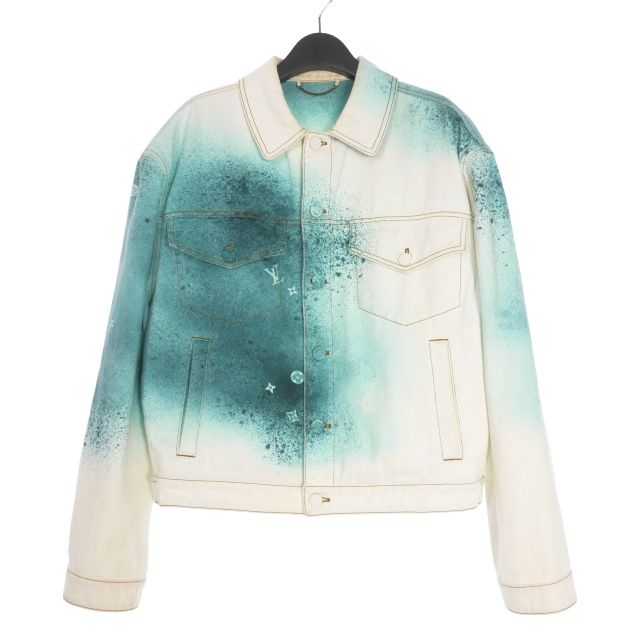 Louis Vuitton 23SS Spray Monogram Denim Trucker Jacket Blouson 46 White Blue