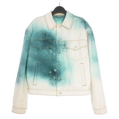 Louis Vuitton 23SS Spray Monogram Denim Trucker Jacket Blouson 46 White Blue