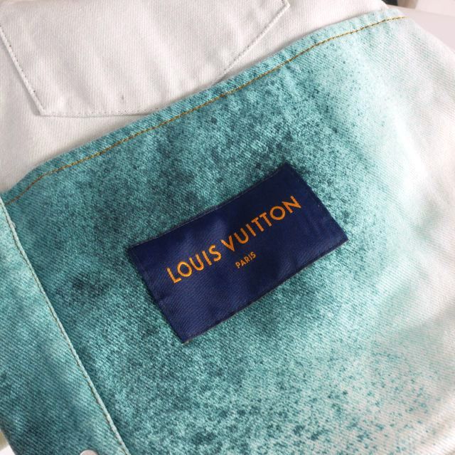 Louis Vuitton 23SS Spray Monogram Denim Trucker Jacket Blouson 46 White Blue