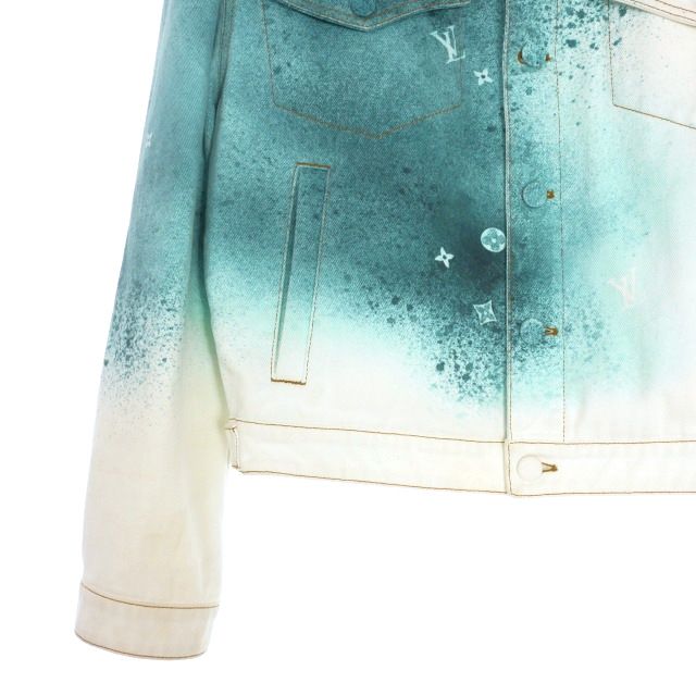Louis Vuitton 23SS Spray Monogram Denim Trucker Jacket Blouson 46 White Blue