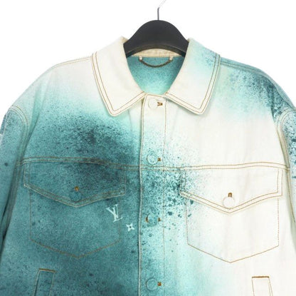 Louis Vuitton 23SS Spray Monogram Denim Trucker Jacket Blouson 46 White Blue