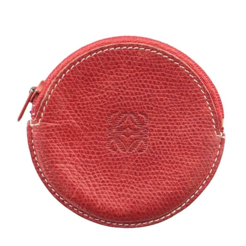 Loewe Coin Case Leather Round Shape Round Anagram Shape Push Red Xz-oh-gy11