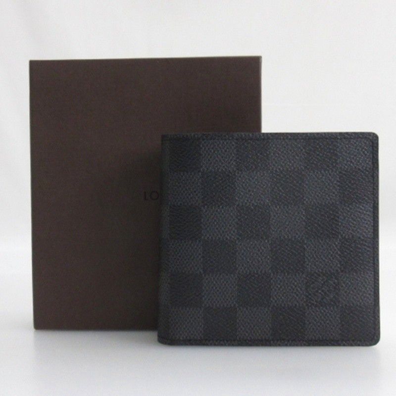 Louis Vuitton Damier Graphite Portefeuille Marco Bifold Wallet N62664 Black AA