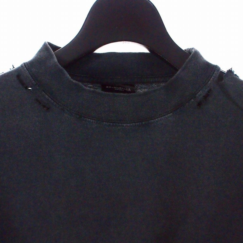Balenciaga Damaged Cropped T-shirt Cut And Sewn Short Sleeve L Black