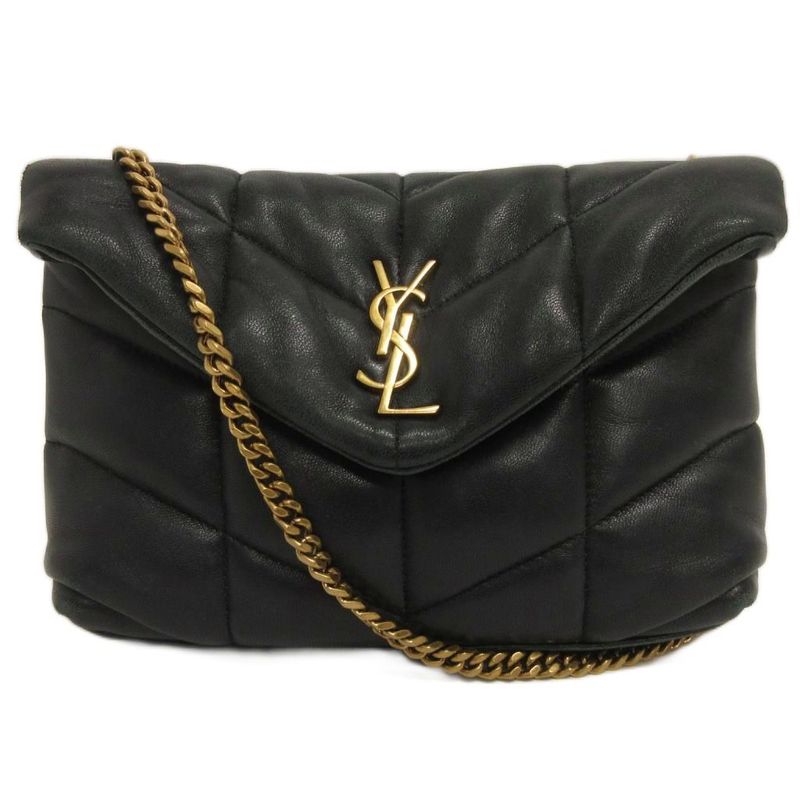 Saint Laurent Paris Lou Puffer Chain Shoulder Bag Lambskin Gue620333 Black