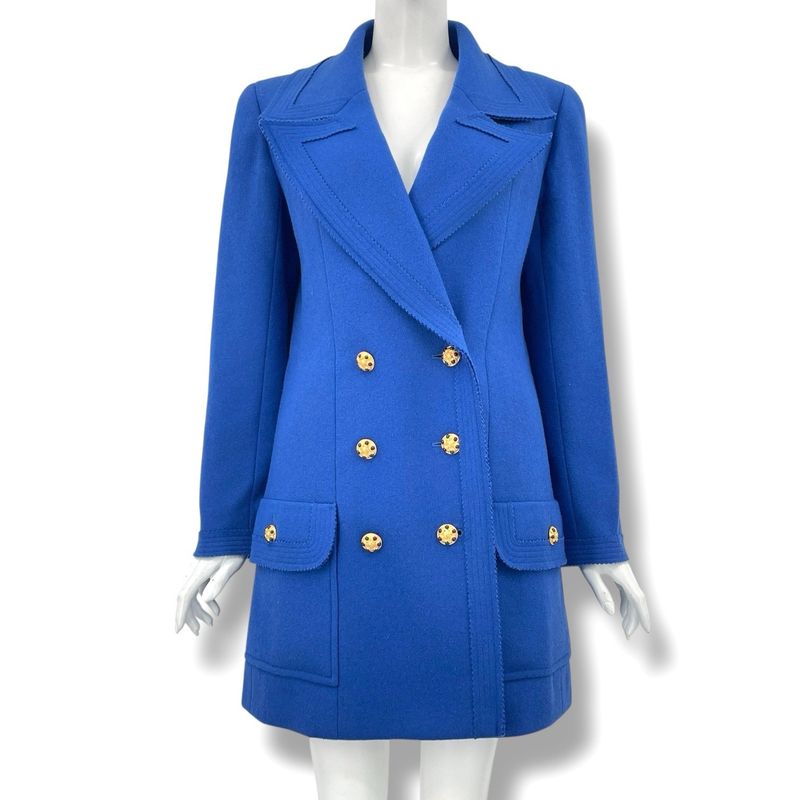 Chanel Coat 96a Wool Gripoix Vintage Jacket Blazer Coco Mark Blue Size 38