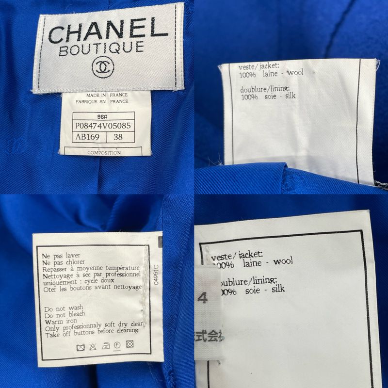 Chanel Coat 96a Wool Gripoix Vintage Jacket Blazer Coco Mark Blue Size 38