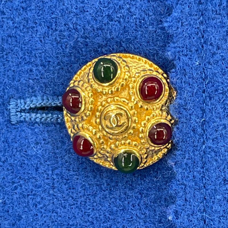 Chanel Coat 96a Wool Gripoix Vintage Jacket Blazer Coco Mark Blue Size 38