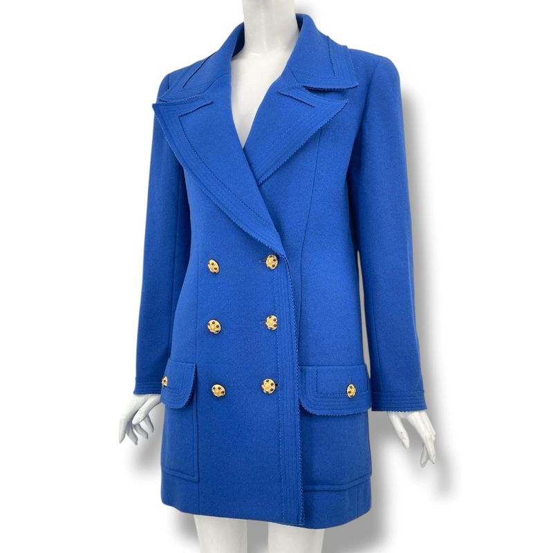 Chanel Coat 96a Wool Gripoix Vintage Jacket Blazer Coco Mark Blue Size 38