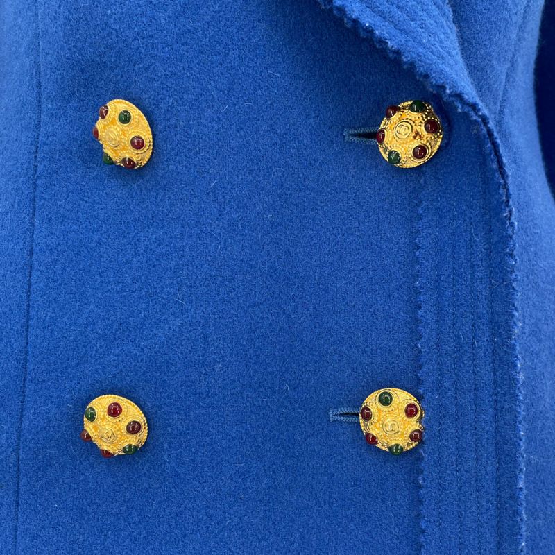 Chanel Coat 96a Wool Gripoix Vintage Jacket Blazer Coco Mark Blue Size 38