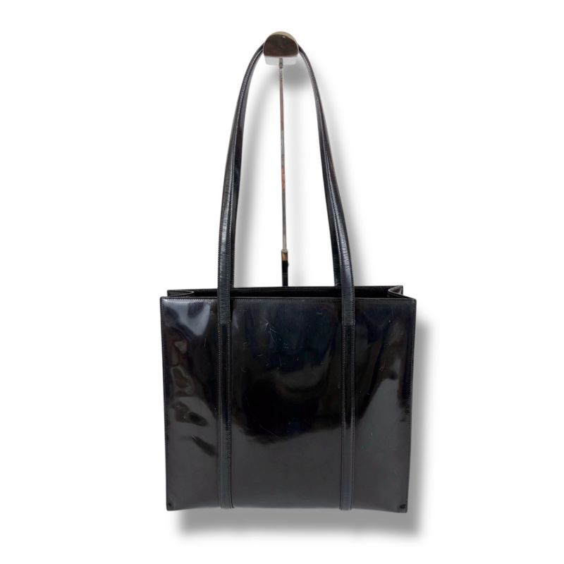 Prada Patent Leather Tote Bag Black Enamel Shoulder