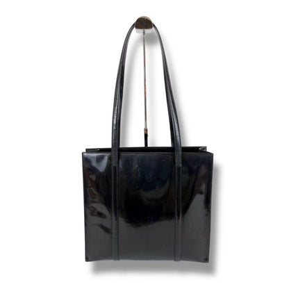 Prada Patent Leather Tote Bag Black Enamel Shoulder