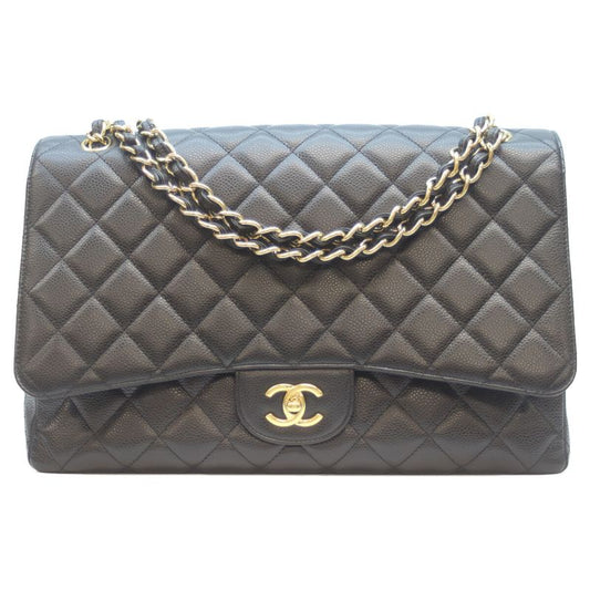 Chanel No 13 Black Caviar Ghardware Single Flap Deca Matrasse Maxi 34