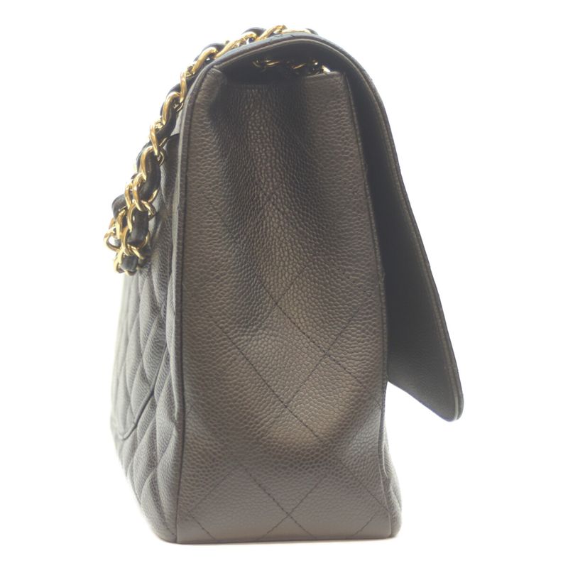Chanel No 13 Black Caviar Ghardware Single Flap Deca Matrasse Maxi 34
